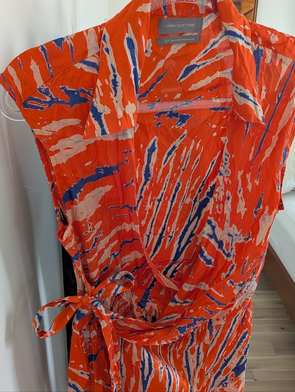 Urban Outfitters Orange Blue Cream Tie-Dye Wrap Mini Dress Sz S